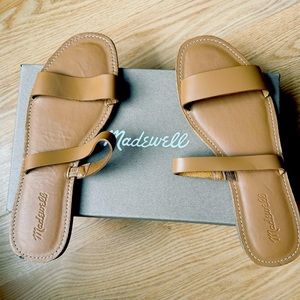 MADEWELL The Boardwalk Double-Strap Slide Leather Sandal Women's Sz 9 Brown Tan